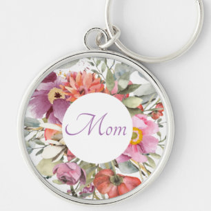 Porte-clés Beau cadre de fleurs roses sur blanc  Maman