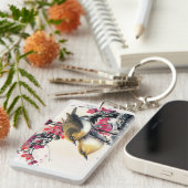 Porte-clés Beau cerisier brun chinois frais de rouge d'oiseau (Devant droit)