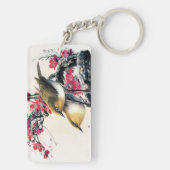 Porte-clés Beau cerisier brun chinois frais de rouge d'oiseau (Dos)