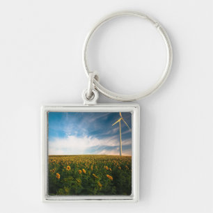 Porte-clés beau champ de fleurs de soleil avec ciel bleu nuag