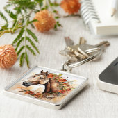 Porte-clés Beau Cheval aux jolies fleurs Aquarelle (Côté)