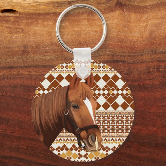 Porte-clés Beau cheval Brown sur Motif géométrique Earthy (Recto)
