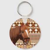 Porte-clés Beau cheval Brown sur Motif géométrique Earthy (Verso)