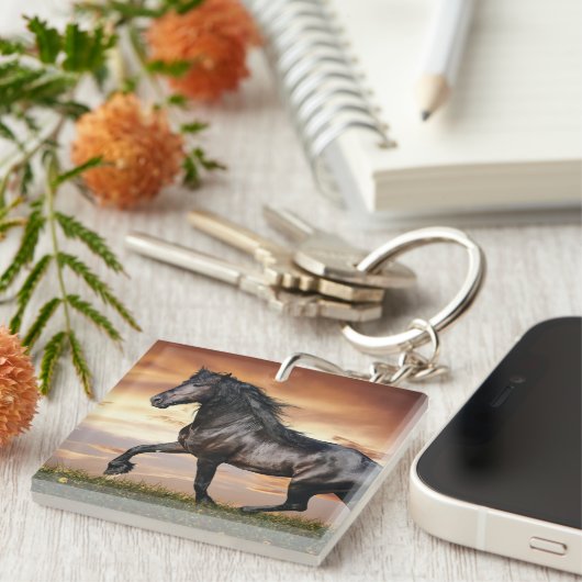 Porte-clés Beau Cheval Noir (Devant Droit)