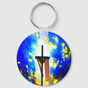 Porte-clés Beau ciel bleu croix et jaune