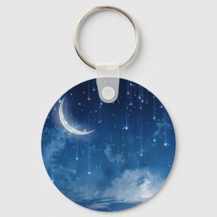 Porte-clés Beau ciel bleu nuit et croissant lune