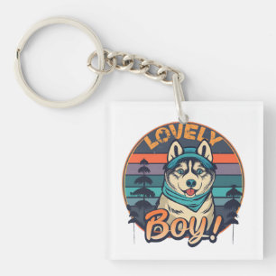 Porte-clés Beau Cool Boy Vintage Retro Husky Puppy
