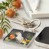 Porte-clés Beau dessin à la main de perroquet de cockatoo aqu (Devant Droit)