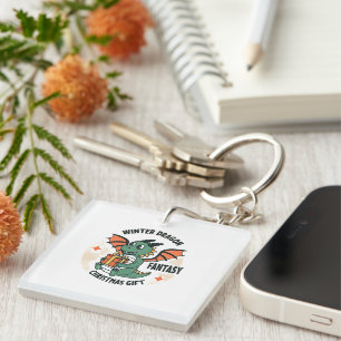 Porte-clés Beau Dragon d'hiver avec Imaginaire cadeau Noël