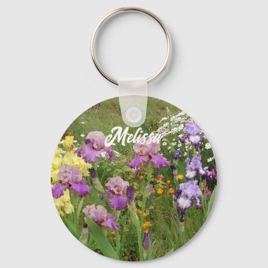 Porte-clés Beau Jardin fleuri pourpre Iris Irises (Recto)