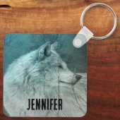 Porte-clés Beau loup gris dans une forêt foncée (Verso)