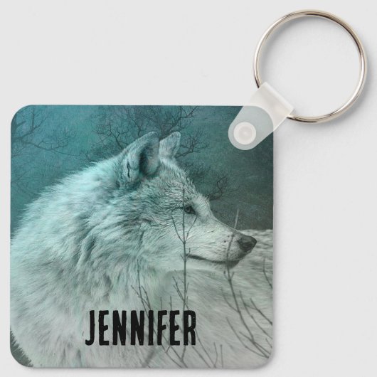 Porte-clés Beau loup gris dans une forêt foncée (Dos)