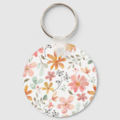 Porte-clés Beau Motif à fleurs rose orange blanc (Recto)