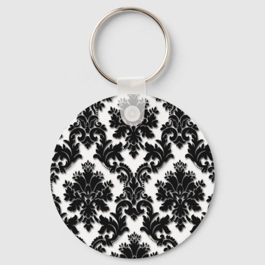 Porte-clés Beau motif Damas noir et blanc (Recto)