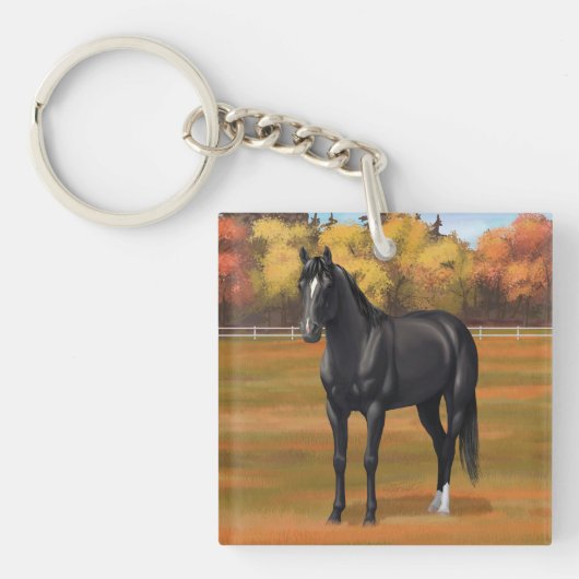 Porte-clés Beau Stallion Cheval du Quartier Noir (Devant)