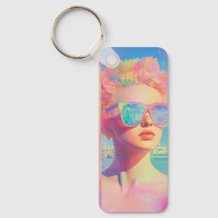 Porte-clés Beauté côtière de Neon avec lunettes de soleil