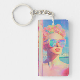 Porte-clés Beauté côtière de Neon avec lunettes de soleil