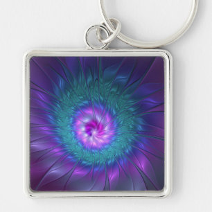 Porte-clés Beauté florale abstraite, art fractal coloré de fl