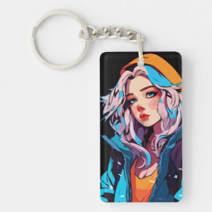 Porte-clés Beauté Turquoise : Fille d'anime dessinée à la mai