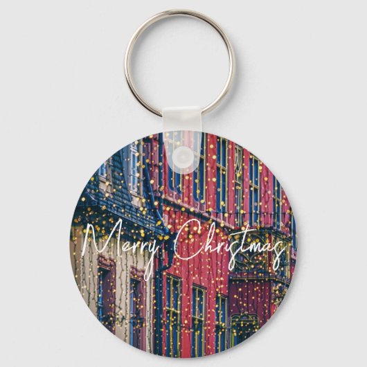 Porte-clés Beaux bâtiments couverts de lumières de Noël (Recto)