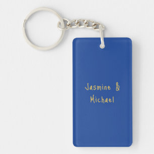Porte-clés Beaux Noms De Couple Calligraphie Chic Bleu & Or
