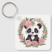 Porte-clés Bébé adorable Panda Ours avec fleurs (Recto)
