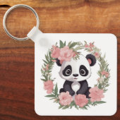 Porte-clés Bébé adorable Panda Ours avec fleurs (Recto)