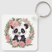 Porte-clés Bébé adorable Panda Ours avec fleurs (Dos)