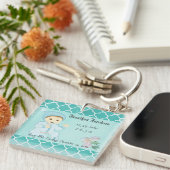 Porte-clés Bébé bébé garçon en bleu avec fleurs (Devant Droit)