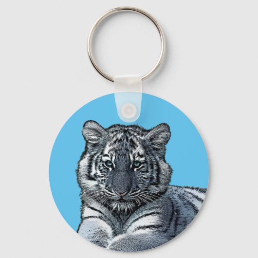 Porte-clés bébé blanc tigre petit jungle safari animal art (Recto)
