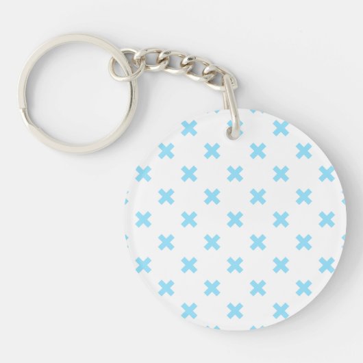 Porte-clés Bébé bleu croix coutures sur blanc (Devant)