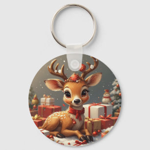 Porte-clés Bébé cerf adorable avec bois festifs