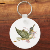 Porte-clés BÉBÉ EN STORK DOUCHE FILLE rose blanc (Recto)