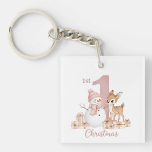 Porte-clés Bébé Fille Premier Noël Bonhomme de Neige Cerf