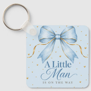 Porte-clés Bébé Garçon Little Man Dusty Blue Bow Shower