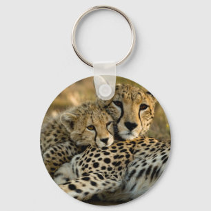 Porte-clés Bébé guépard câlinant sa mère