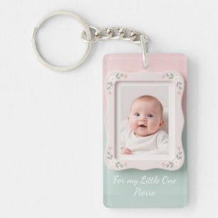 Porte-clés Bébé Heureux Cadre Floral Rose Vert