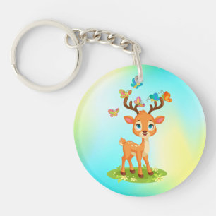Porte-clés Bébé mignon cerf jouant avec des papillons-23475