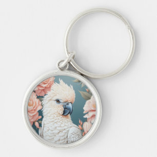 Porte-clés Bébé mignon Cockatoo Parrot Fleurs roses douces