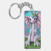 Porte-clés Bébé mignon et souriant Dragon aux fleurs (Devant gauche)