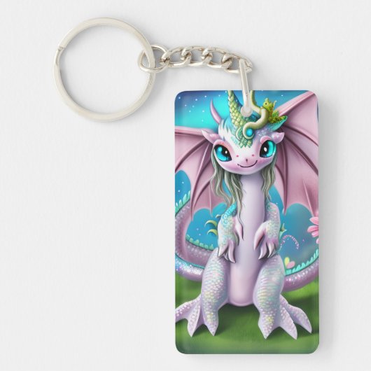 Porte-clés Bébé mignon et souriant Dragon aux fleurs (Devant)