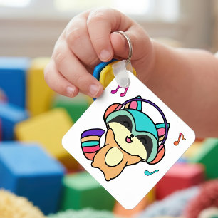 Porte-clés Bébé Raton Laveur Mignon Sourire Kawaii avec Casqu