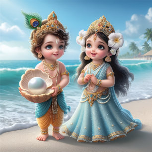 Porte-clés Bébé Shree Krishna et Radha avec Diamond Divine