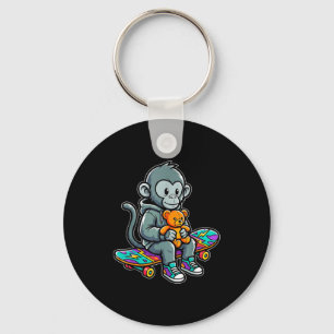 Porte-clés Bébé singe mignon coup de poing skater tenue de ru