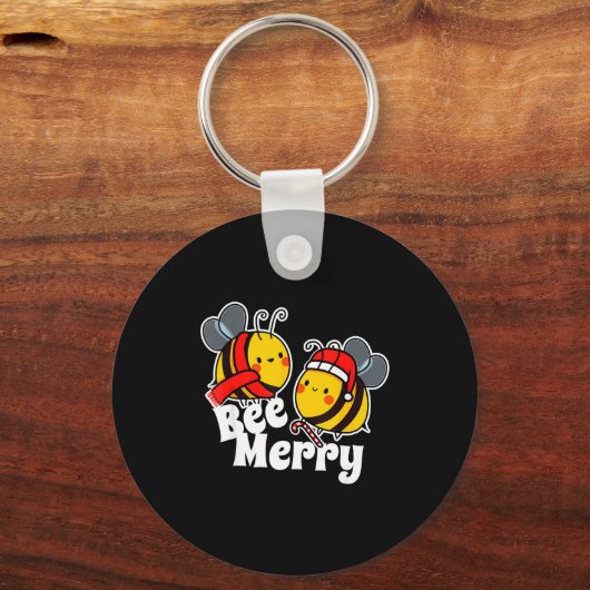 Porte-clés Bee Merry _ Cute Honey Bees Santa Claus _ Christma (Recto)
