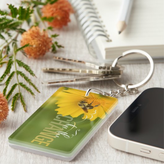 Porte-clés Bee the Change Rectangular Acrylic Keychain (Devant droit)