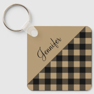 Porte-clés Beige Brown Buffalo Plaid Check Pattern Name