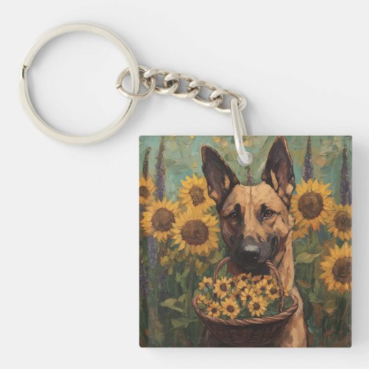 Porte-clés Belgian Malinois with a Basket of Sunflowers (Devant)