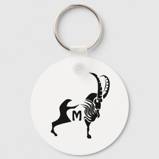 Porte-clés Bélier en silhouette foncée en noir Monogramme d'e (Recto)