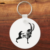 Porte-clés Bélier en silhouette foncée en noir Monogramme d'e (Recto)